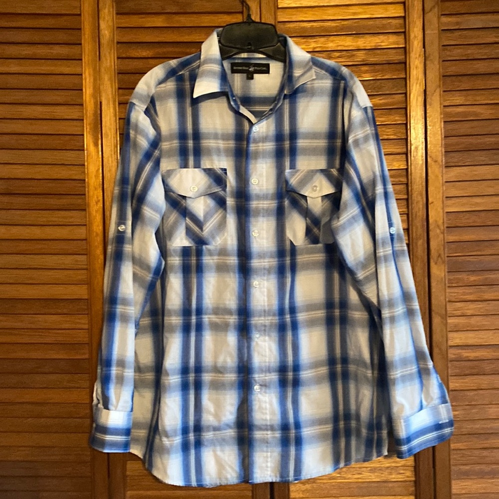 Mens button up blue plaid